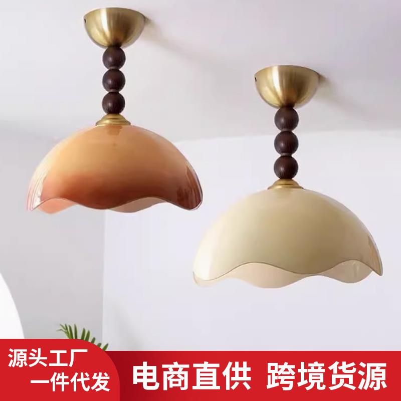 奶油风鸡蛋壳饭桌吊灯高颜值温馨主卧餐厅玄关玻璃中古风现代吊灯