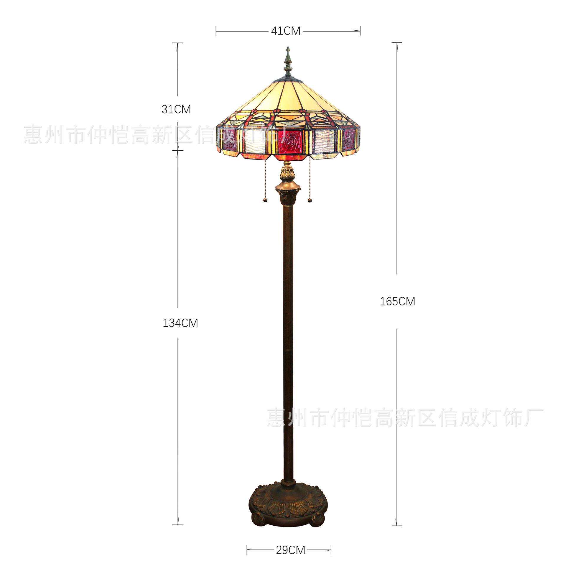 蒂凡尼红色方砖站立灯新中式餐厅卧室别墅玻璃珠子婚房喜庆落地灯
