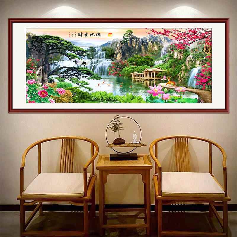 字画自粘山水画贴画中式客厅背景墙贴壁画贴纸年画风水画沙发墙画