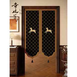 中古风覆古高级感门帘卧室房间家用隔断帘卫生间遮挡帘免打孔半帘