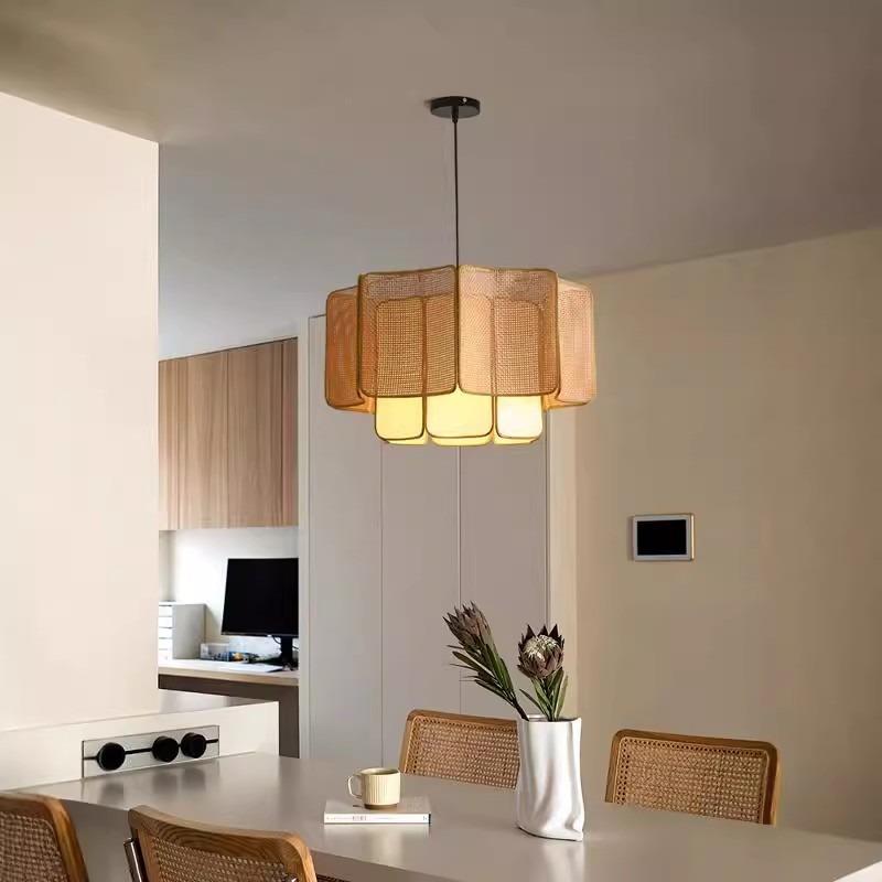 侘寂风餐厅藤艺民宿吊灯禅意茶室火锅店包厢饭店吧台餐桌新中式灯