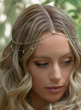XSBODY Fashion Boho Crystal Head Chain Wedding Hair Accessor