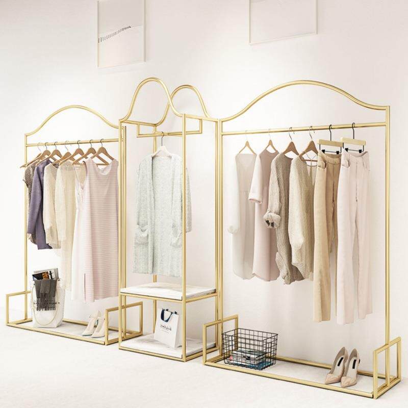 服装店展示架落地式组合陈列架女装店侧挂金色货架新款商场挂衣杆