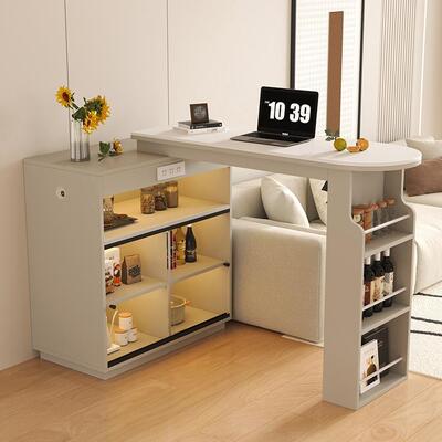 吧台QEB桌用台休闲家小吧台伸阳缩客厅关隔断柜轻奢感岩板吧玄台