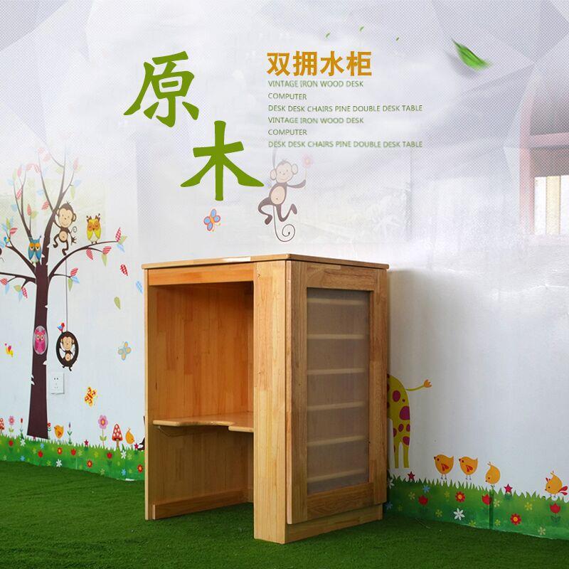 佰尔斯厂家幼儿园橡木口杯桶储物柜樟子松茶水柜保温桶柜