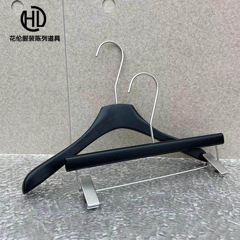 女装店实木衣架子服装店专用高档原木质无痕宽肩防滑衣挂黑色定制