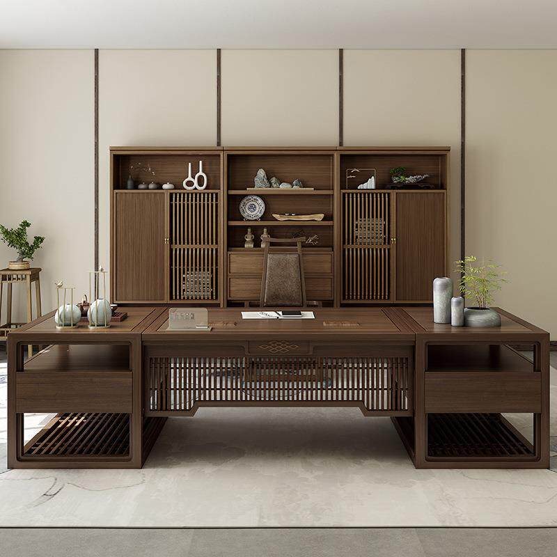 新中式老板桌总裁桌实木大班台简约现代办公桌椅组合高档大气家具