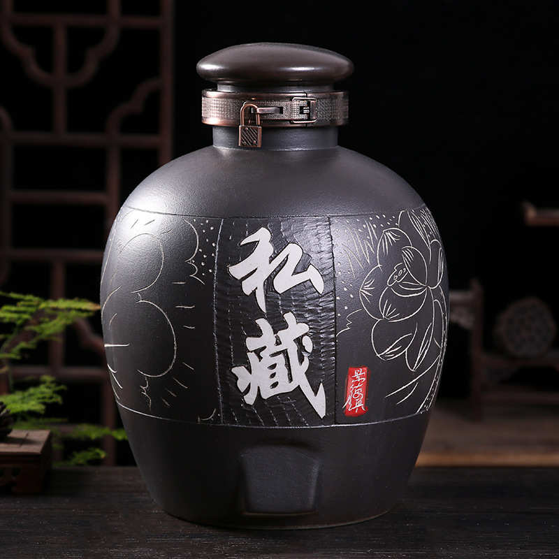 景德镇仿古荷花酒瓶 陶瓷酒缸私藏酒坛酒壶家用泡酒瓶10斤-50斤