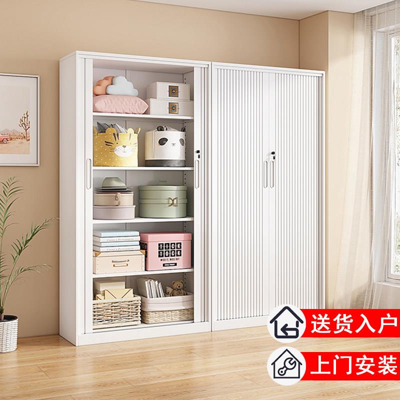 家用铁皮衣柜拉门防尘柜子钢制储物收纳挂衣移门储衣柜整体滑门