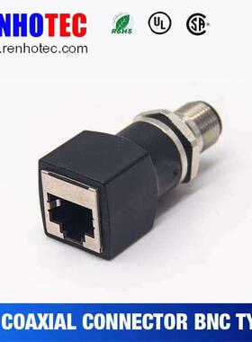 m12公头转rj45母头转接头m12直式4pin穿墙转rj45直型连接器