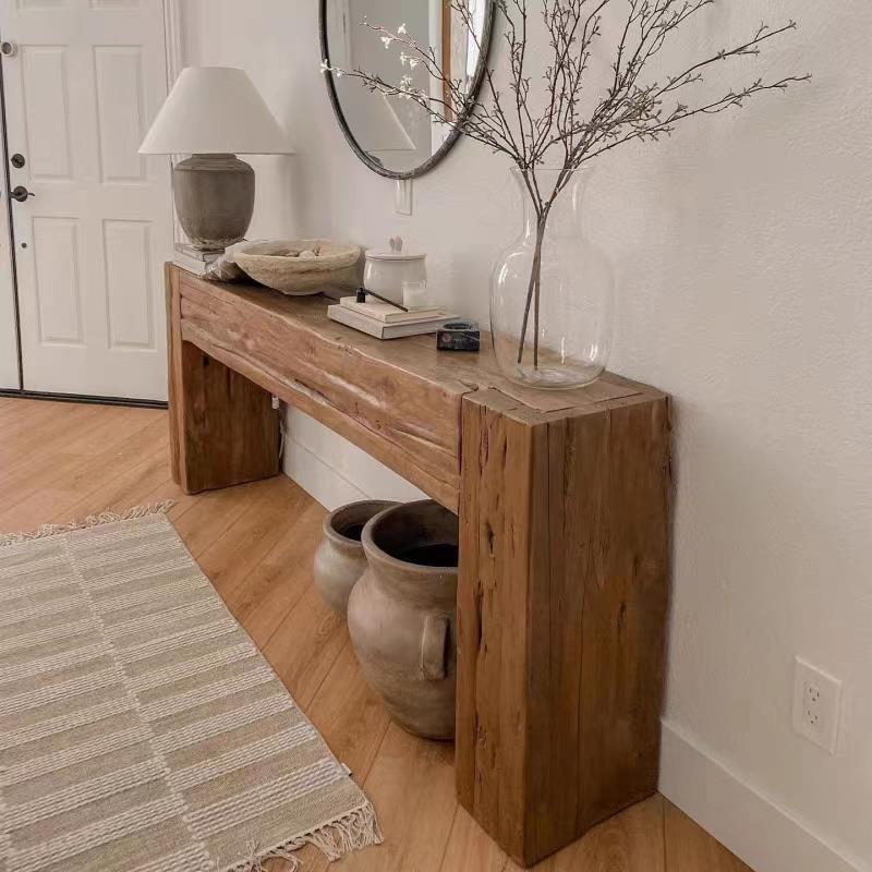 北欧复古原木玄关台柜隔断民宿靠墙装饰桌玄关案台沙发背几长条凳
