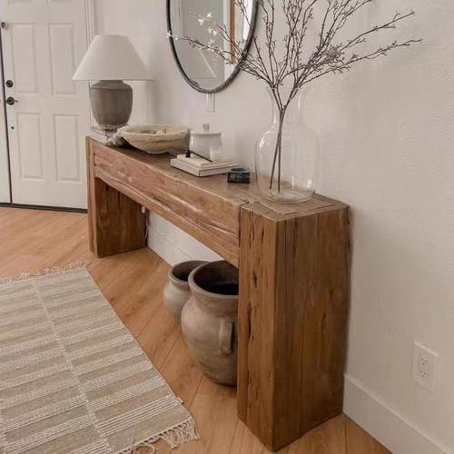 北欧复古原木玄关台柜隔断民宿靠墙装饰桌玄关案台沙发背几长条凳