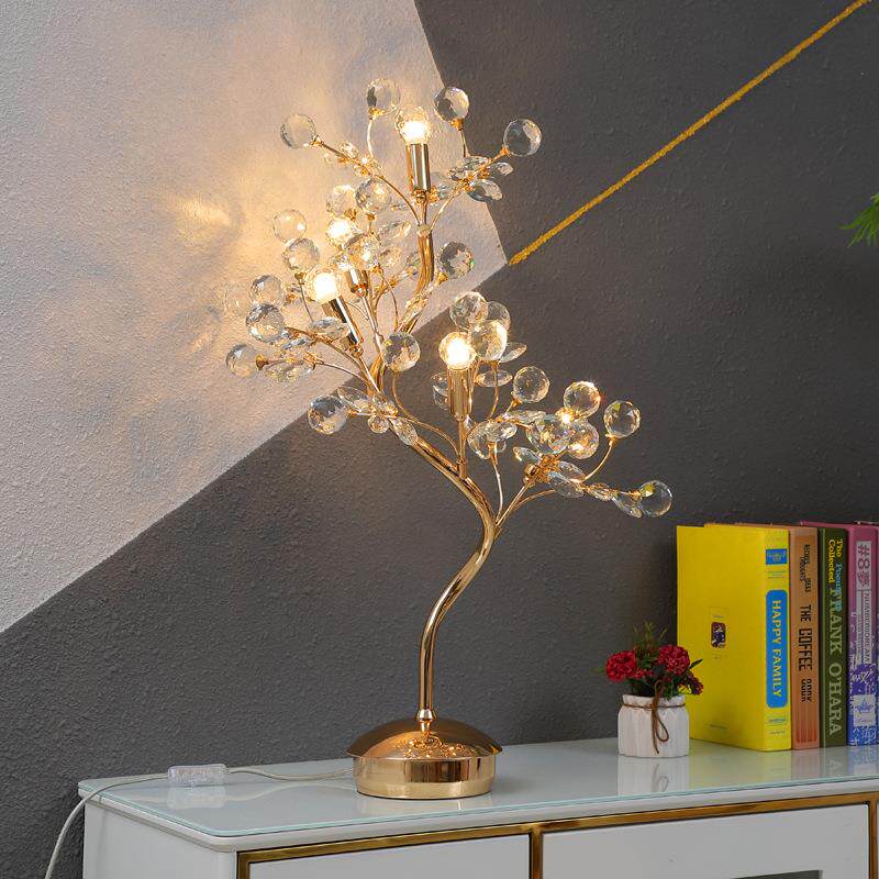 欧式奢华卧室台灯婚庆陶瓷花水晶装饰网红创意结婚台灯婚房床头灯