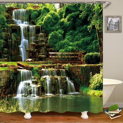 Modern 3D Printing Forest Shower Curtain Green Plant Tree