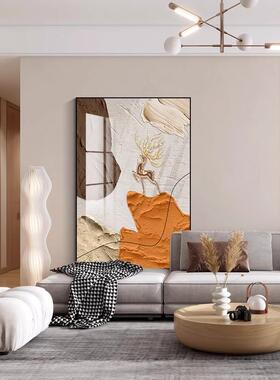 现代轻奢橙色发财麋鹿玄关客厅装饰画高级感沙发后上面背景墙挂画