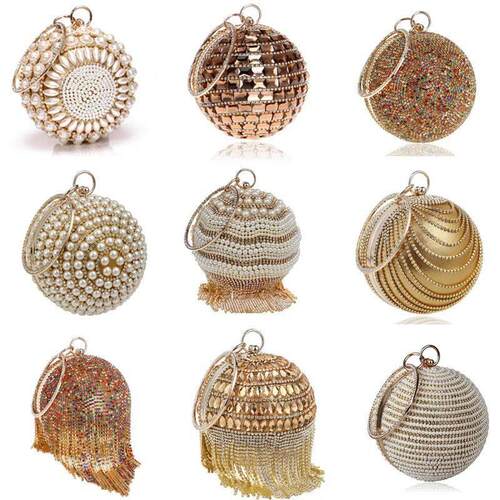 SEKUSA Ball Diamond Tassel Women Party Metal Crystal Clutche