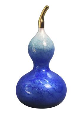 全铜小葫芦摆件玄关客厅桌面摆设装饰品空心开口蓝色葫芦工艺术品