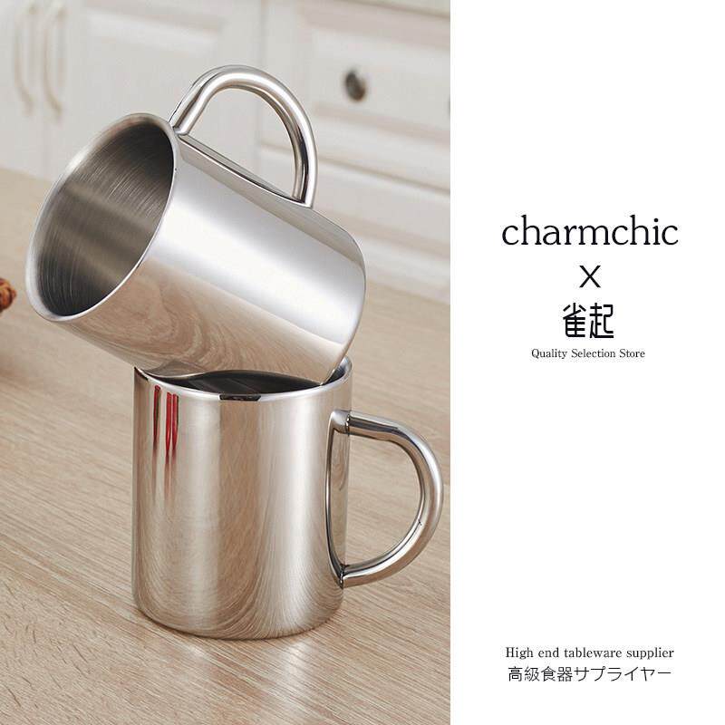 德国304不锈钢水杯家用防摔带手柄儿童茶杯咖啡铁杯子马克杯