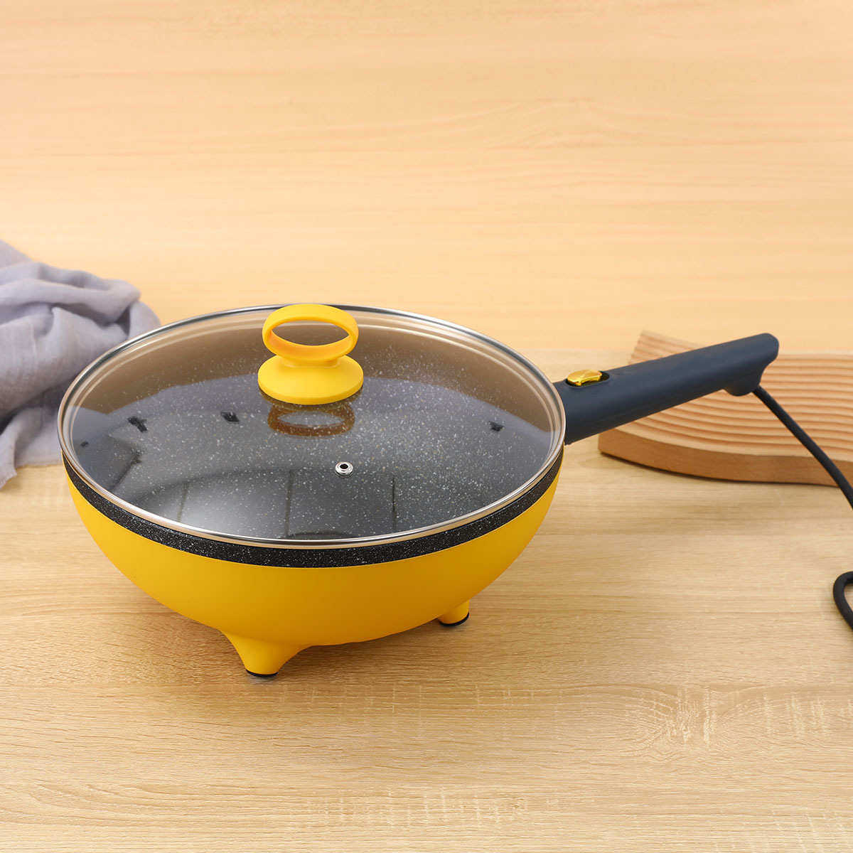源头厂家家用多功能电炒锅带盖铝制不粘锅一体式炒菜锅电热锅批发
