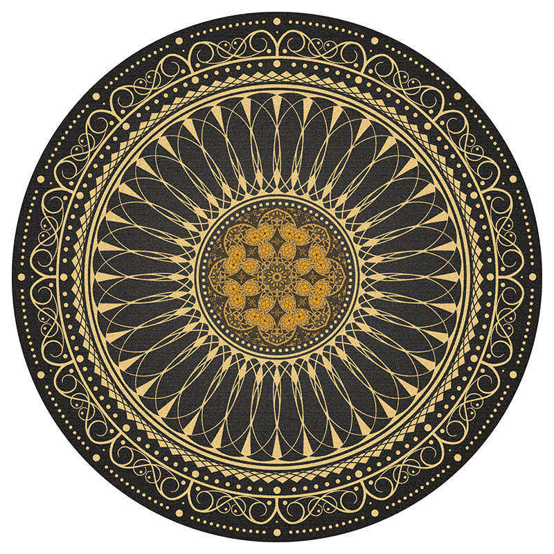 欧美轻奢圆形卧室床边地毯3d印花圈绒地垫家用客厅沙发茶几地毯