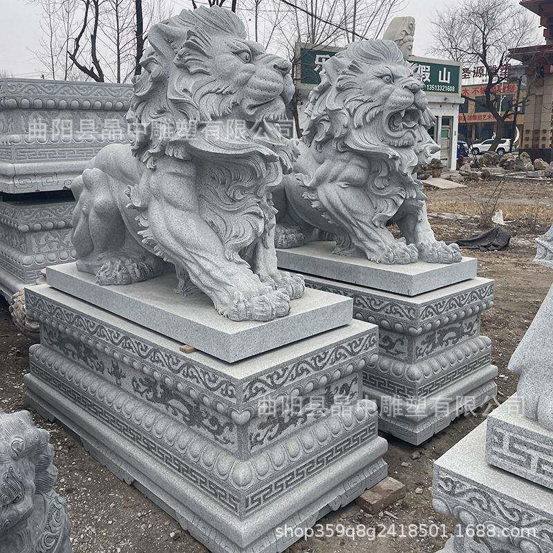 定制石狮子一对大理石汉白玉花岗岩欧式仿真汇丰爬狮别墅公司门口