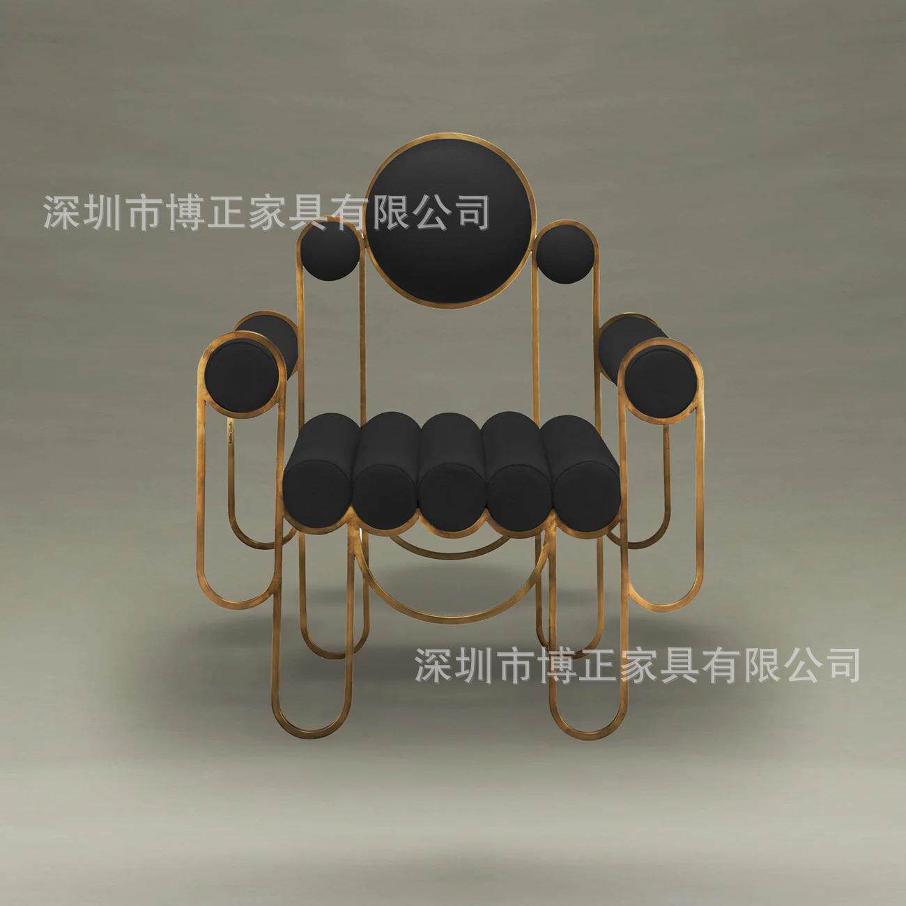北欧网红不锈钢餐椅简易设计师布艺靠背扶手椅样板间创意个性椅子