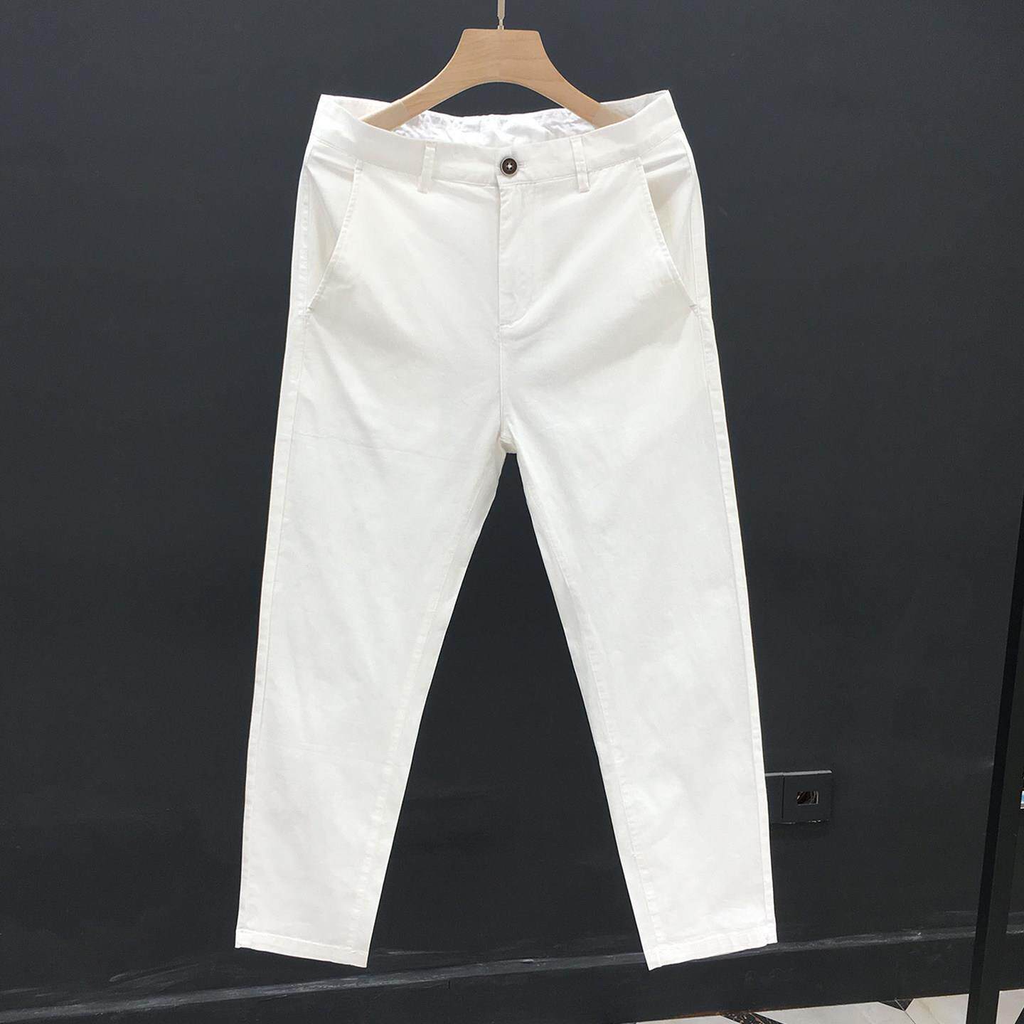 MUSONMU夏季薄款休闲裤男潮牌宽松直筒西装裤子男士纯棉九分西裤