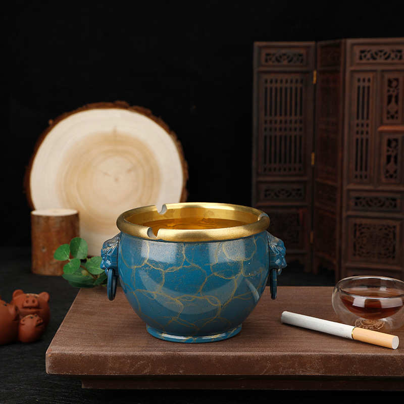 黄铜烟灰缸新中式复古创意个性潮流家用客厅办公室烟缸奢华摆件