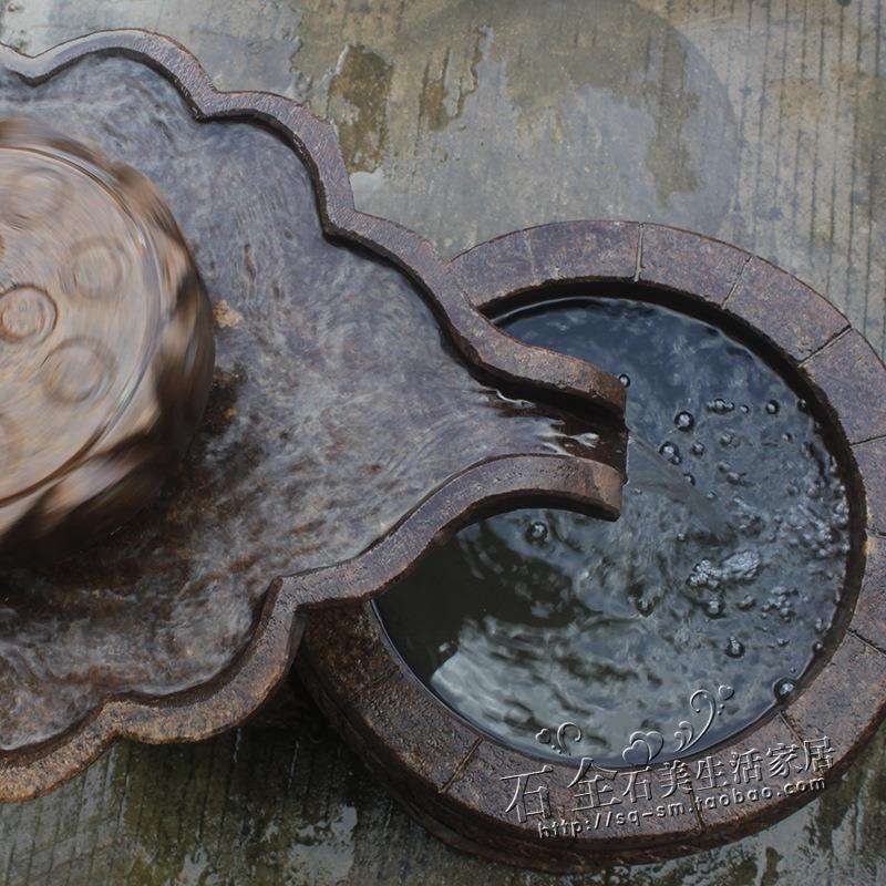 石雕流喷泉转动石磨流水带桶石头景观仿古荷花盘花岗岩石手工雕刻