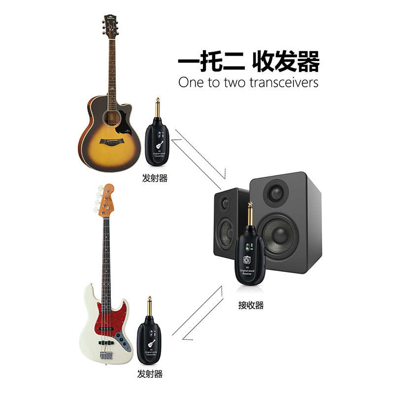 一托二吉他无线收发器A8吉他无线传输系统电吉他无线拾音器直销