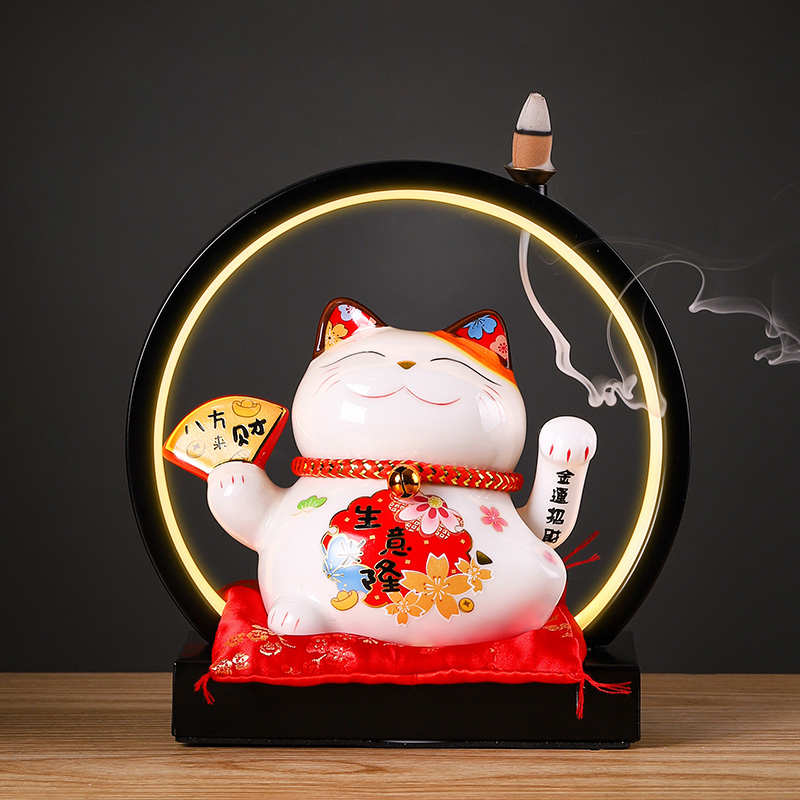 招财猫摆件创意收银台自动摇手陶瓷家居客厅办公室装饰品开业送礼
