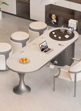 OJW设计师新厅款岩板茶桌办椅公室台客多功能一体泡茶台茶几阳子