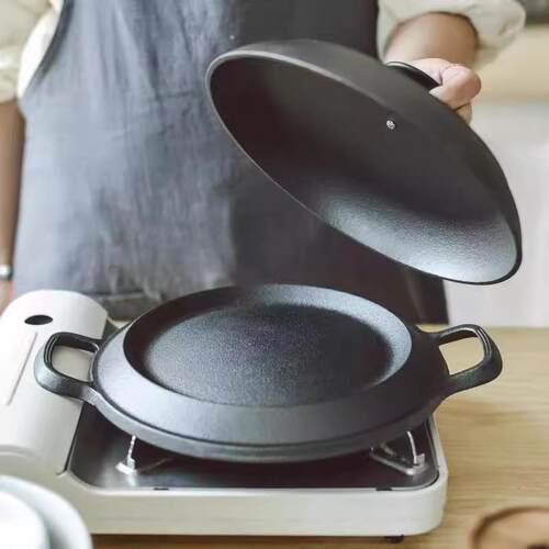 加厚铸铁煎饼锅不粘平底烙饼锅无涂层粗粮饼折锅家用摊黄子锅