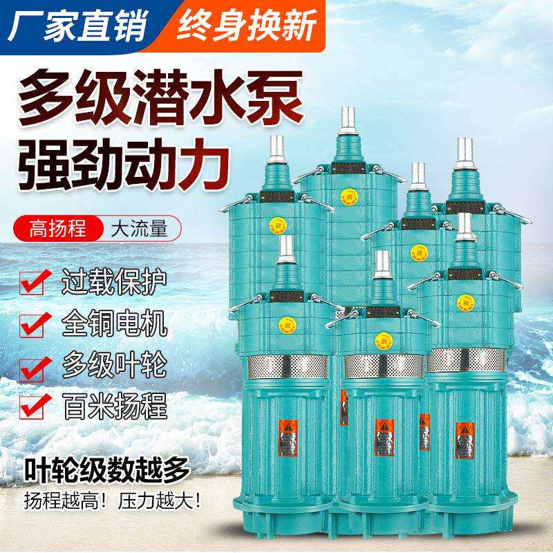 多级潜水泵家用220V高扬程流量单相农业深井电泵工业多叶轮小老鼠