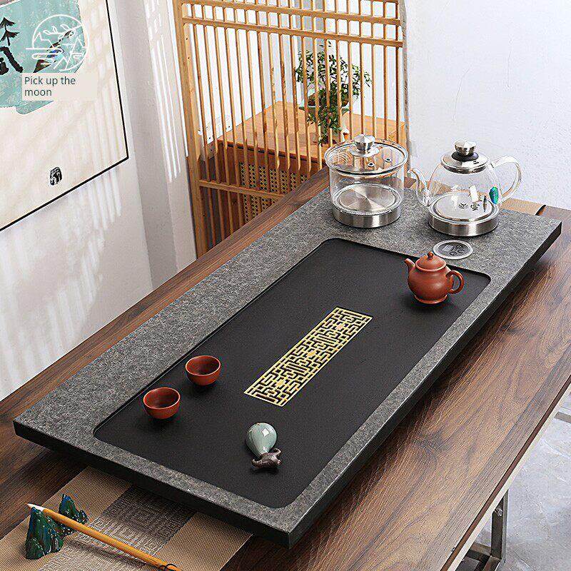 家庭办公用天然黑金石材整块茶盘全自动供水茶几水壶一体机套装免
