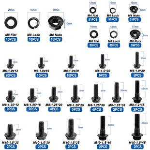 40M0pcs黑色六垫角法兰螺栓M6 19620配法兰平螺母垫弹组合套装