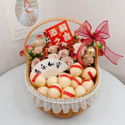 鸡蛋花篮坐月子送产妇手提篮满月水果礼物防藤编织闺蜜鲜花插花篮