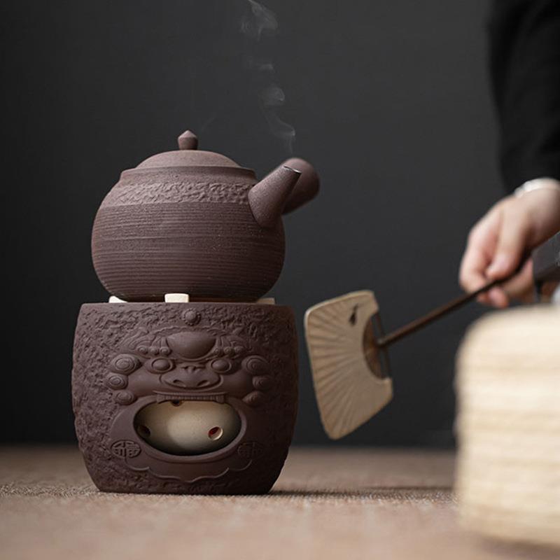 煮茶炉 炭火炉套组 红泥茶具套装 炉工夫茶炭炉烤炉茶 粗陶煮茶壶