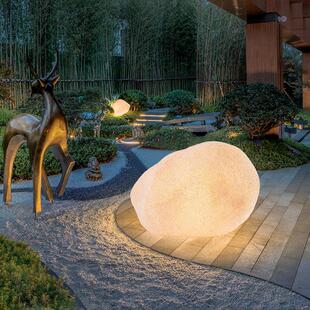 户外仿真发光石头灯别墅庭院亮化景观灯室外玻璃钢鹅卵石草坪灯