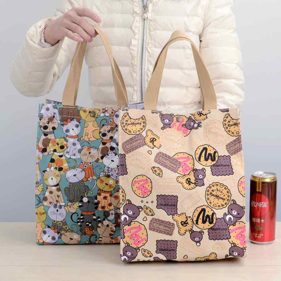 大号帆布防水卡通饭盒袋便当包A4美术包补课包手提袋学生补习袋