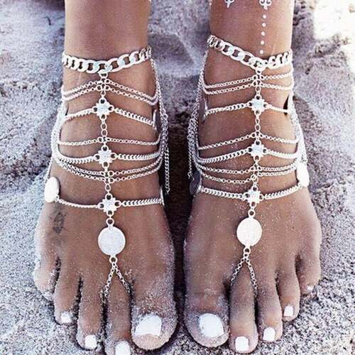 multi-layer tassel anklet jewelry Bohemian punk retro style