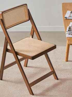 背藤AL102368编折叠餐椅家用原木风餐凳子楠竹桌靠椅子日式厅休闲