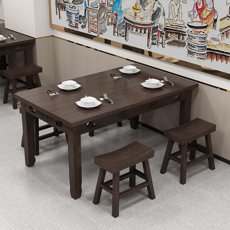 碳化实木饭店餐桌椅组合快餐店小吃饭厅餐厅烧烤面馆排档食堂桌椅