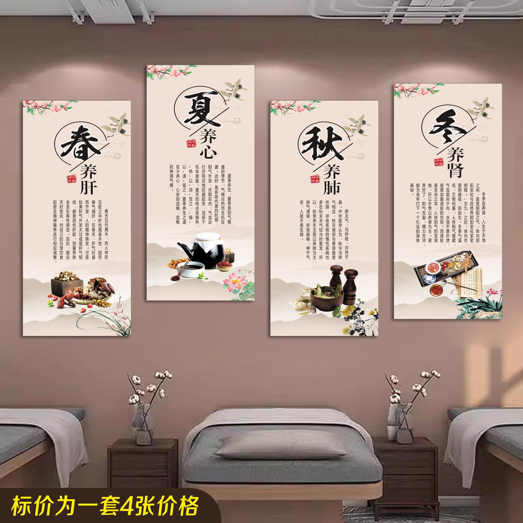四季养生海报挂画中医养生馆装饰画形象墙春夏秋冬美容院背景墙画