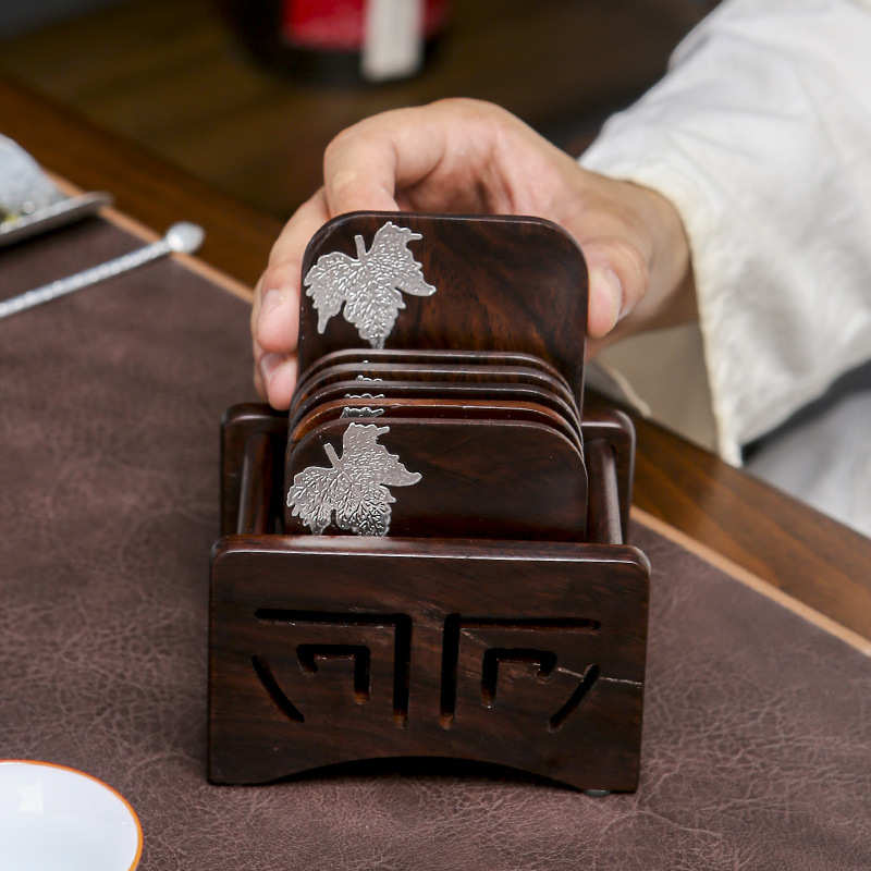 黑檀实木茶杯垫花梨木茶道功夫茶杯托茶托创意茶杯隔热垫茶具配件