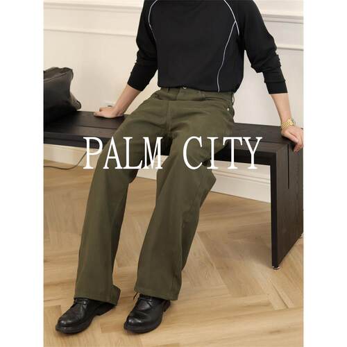 PALM CITY春夏复古琥珀直筒牛仔裤男宽松通勤日常通勤宽松长裤子