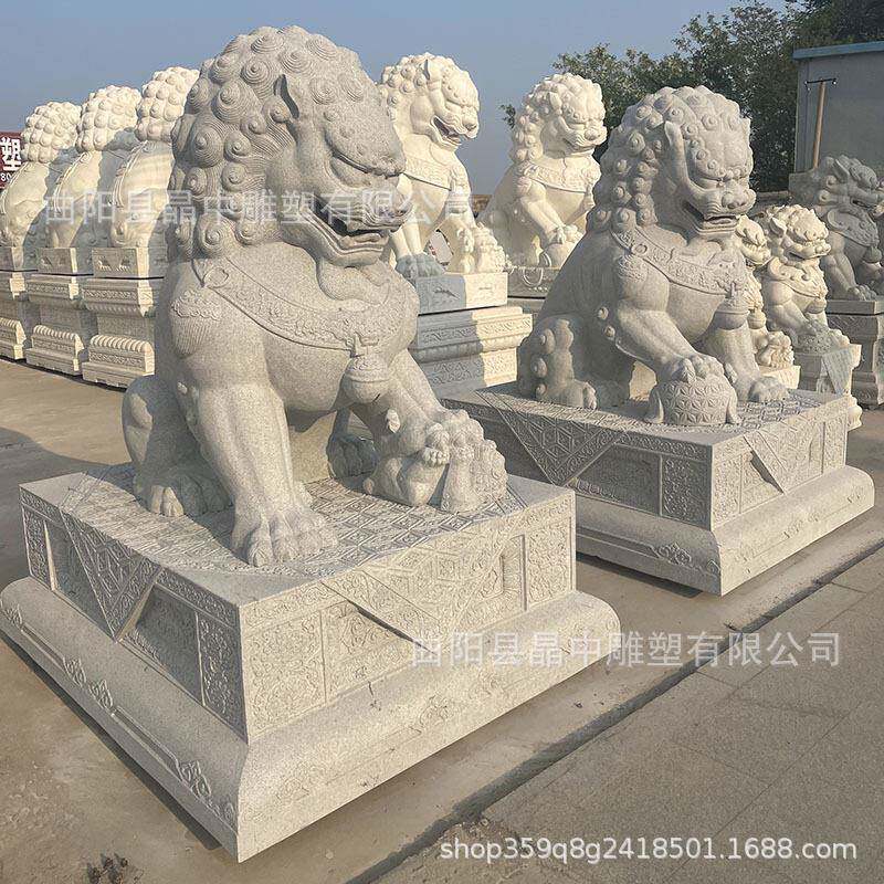 定制大型石雕狮子看门护院花岗岩汉白玉家用庭院公司酒店门口摆件