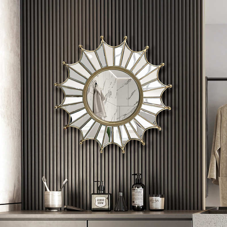 北欧风简约现代创意太阳卫生间浴室镜壁炉客厅玄关装饰镜壁挂镜子