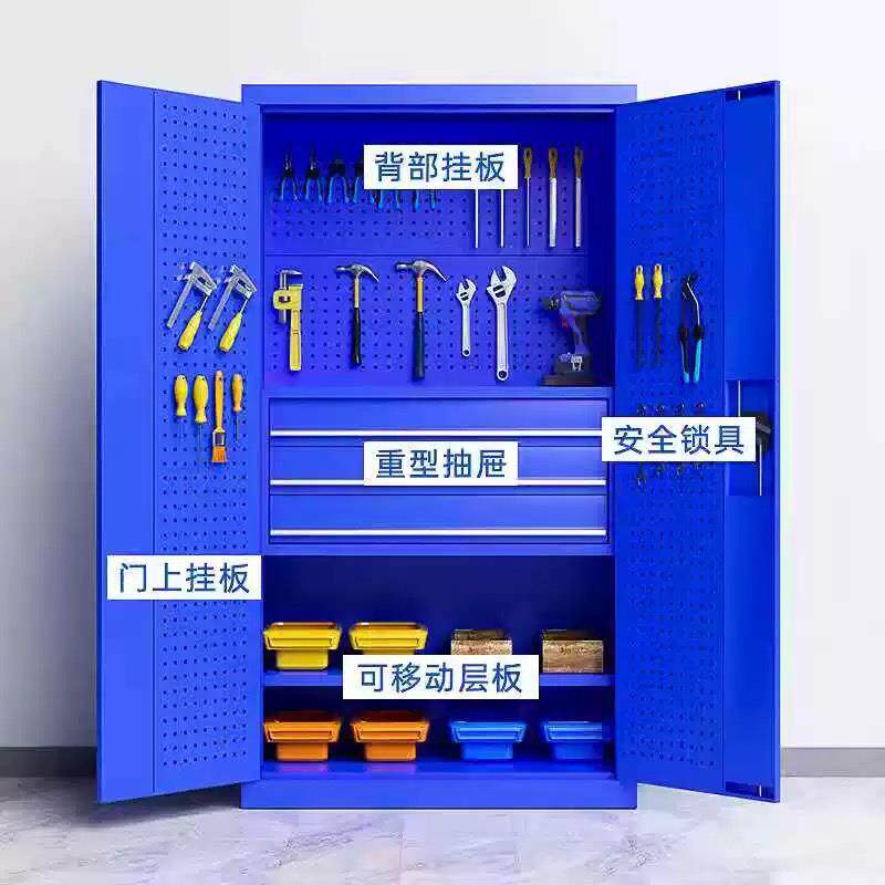 蓝色皮工具柜201抽铁屉式间车双开门五金家零件整理柜厂加厚收纳