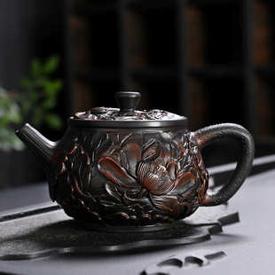 高档紫陶茶壶纯手工大号泡茶壶单壶家用紫砂壶茶具浮雕泡茶器龙壶